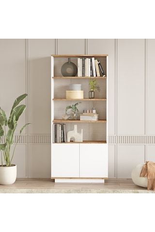 Yurudesign Future Kitaplık Raf 2 Kapaklı Raflı 168cm Çam-Beyaz FR16-AW