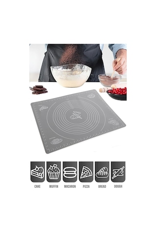 Gri Silikon Hamur Açma Matı Büyük Boy 50x40