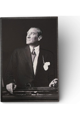 Atatürk Masaüstü Ahşap Tablo - Kabartmalı Baskı Şık Hediyelik 11x16 Cm No 5 3 Parça
