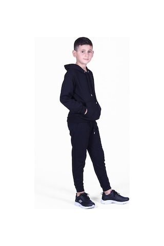 Fyk Kids Düz Kanguru Cepli Erkek Çocuk Alt-Üst Eşofman Takımı 3'lü - Çok Renkli