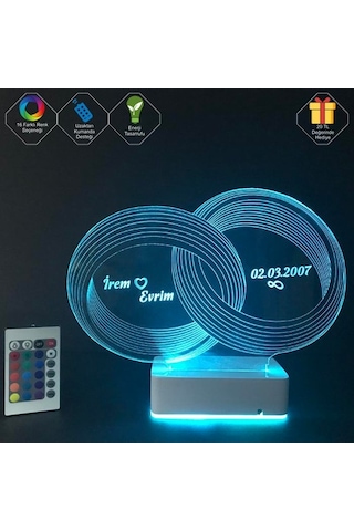 Sevgiliye Özel 3D Alyans Nişan Yüzükleri Masaüstü Led Lamba