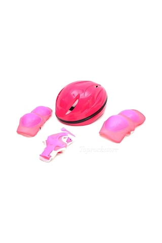 Çocuk Kask Dizlik Dirseklik Eldiven Koruyucu Set 7 Parça Pembe