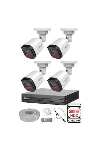 Dahua 4 Kameralı Gece Görüşlü Su Geçirmez Full Hd Güvenlik Kamerası Seti 500gb