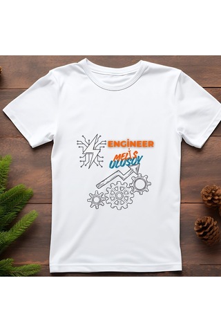 Kişiye Özel Mühendis Tişört - "engineer İsim Soyisim " Tasarımlı Beyaz Unisex Tişört Beyaz