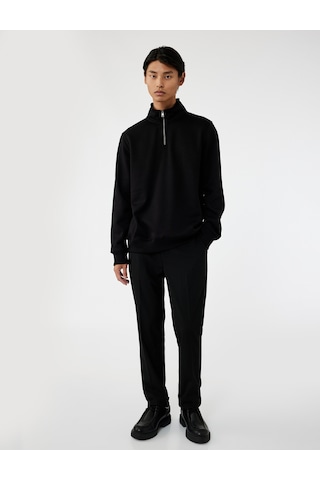 Koton Uzun Kollu Şardonlu Basic Yarım Fermuarlı Sweatshirt Siyah 6wam70016mk Siyah