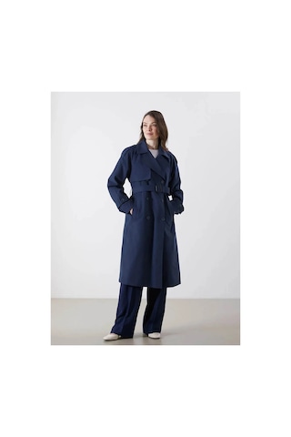 Lc Waikiki Lcw Modest Lacivert Kruvaze Yaka Oversize Kadın Trençkot Navy