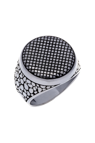 925 Ayar Gümüş Kare Desenli Erkek Yüzük Gümüş