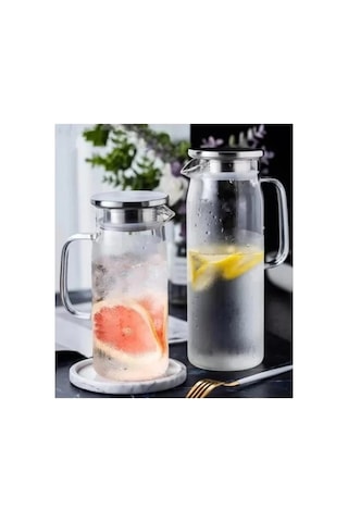 Home 1500 Ml Borosilikat Cam Su Sürahisi - Metal Kapaklı Ve Isıya Dayanıklı