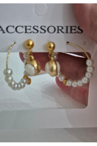 Glamglamour Gold Halka Sallantılı Dörtlü Küpe Set Gold