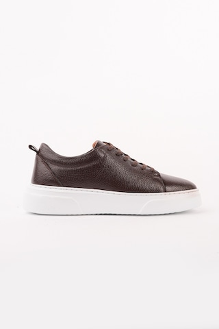 Muggo Leons Hakiki Deri Erkek Kalın Taban Bağcıklı Günlük Casual Sneaker Kahverengi