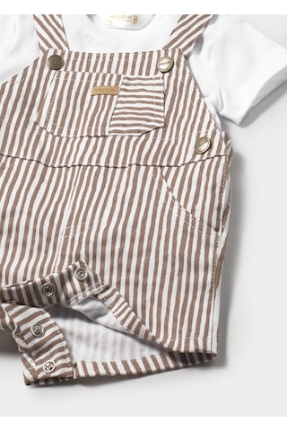 Erkek Bebek Denim Kısa Tulum Tişört Takım 1623 Kahverengi