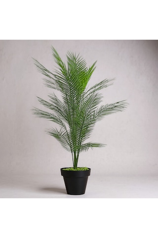 Yapay Areka Ağacı Palmiye Ağacı Salon Bitkisi Yapay Areka 130 Cm 20 Yaprak Siyah Plastik Saksı Çok Renkli