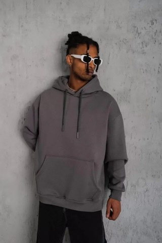Veraura Lifestyle Erkek Düz Kapüşonlu Sweat - Gri