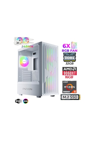 Fazeon Astra X290 R5-5600X 32 GB 1 TB M.2 NVMe SSD 16 GB RX9060XT Free Dos Masaüstü Oyuncu Bilgisayarı