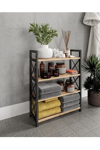 Ravilo Çok Amaçlı Dekoratif Banyo Rafı 4 Katlı Meşe Meşe