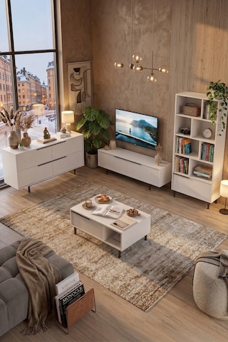 Ocean Tv Ünitesi Orta Sehpa Konsol Kitaplık 4'lü Set Beyaz On21-w