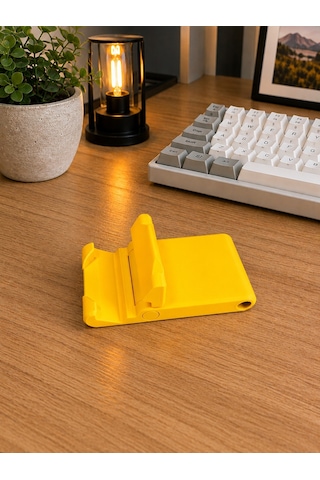 Veriqo 3d Katlanabilir Telefon Standı Mini Telefon Tutucu Katlanır Masaüstü Telefon Standı Anahtarlıklı Sarı
