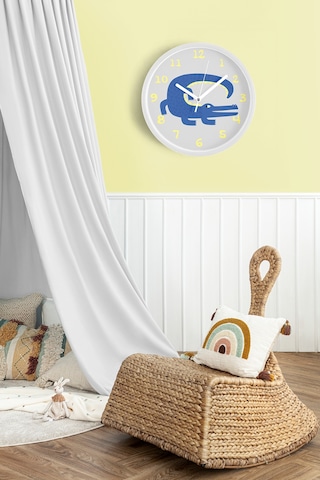 Sevimli Timsah Çocuk Odası Duvar Saati - 42cm - Önü Camlı Beyaz Kasa - Sessiz Mekanizma-jh1174 Beyaz