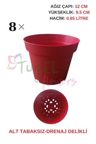 8 Adet Kırmızı Plastik Saksı 12 Cm.lik Alt Tabaksız 8 Adet Kırmızı Plastik Saksı 12 Cm.lik Alt Tabaksız