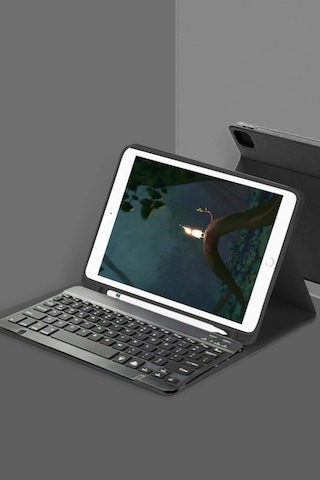 Apple, Uyumlu iPad Pro 11 2024 Kılıf Kc01 Smart Klavyeli Tablet Kılıfı - Siyah Arka Kapak
