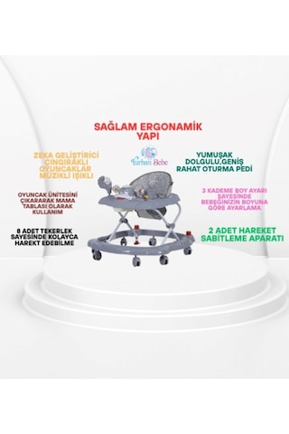 3 Kademe Müzikli Mama Tablalı Bebeğin İlgisini Çekecek Çıngıraklı Oyuncaklı Yürüteç Örümcek
