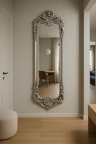 Dekoratif Varaklı Boy Aynası Gümüş