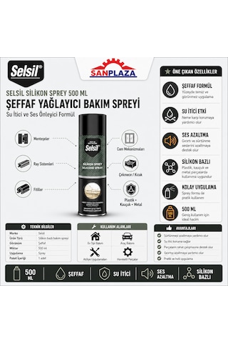 Selsil Silikon Sprey 500 Ml Şeffaf Yağlayıcı Su İtici Ve Ses Önleyici Bakım Spreyi 24 Adet