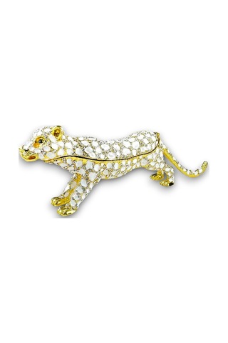 Dekoratif Taşlı Puma Biblo 19 6 CM Beyaz - Gold Detaylı