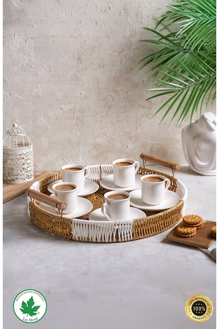 Yuvarlak Hasır Tepsi - Çift Renkli - 35 Cm Kahverengi