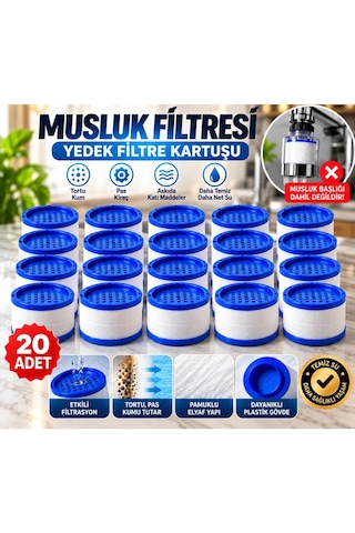 Eskaya 20'li Musluk Ucu Su Arıtma Filtre Kartuşu - Aktif Karbonlu Klor Kireç Tortu Önleyici Musluk Filtresi Yedek Filtre Beyaz