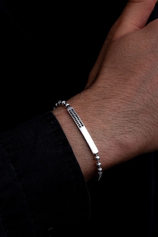 Erkek Gümüş Bileklik - Top Zincirli Siyah Zirkon Taşlı Blok Model Gümüş Bileklik