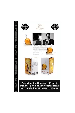 Premium Ev Aksesuarı Kreatif Dekor İlginç Sunum Crystal Head Kuru Kafa İçecek Şişesi 1000 Ml