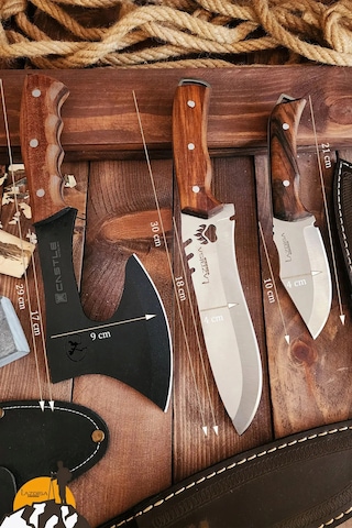 Outdoor Balta Bıçak 3lü Seti Kamp Baltası Bıçak Bıçağı Nacak Bl