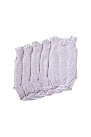 Lafiny Pamuk Çıtçıtlı Bebek Body Zıbın 5'li Paket 1369 Gri