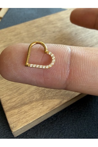 Gerçek G23 Titanium Kalp Modeli Kilitli Titanum Halka Piercing Altın