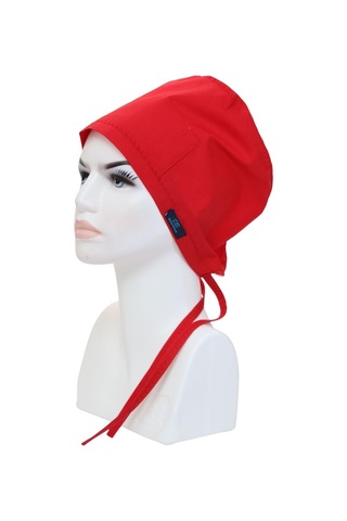 Tesettür Kırmızı Tek Renk Cerrahi Bone Doktor Hemşire Sağlıkçı Bonesi Geniş Kesim