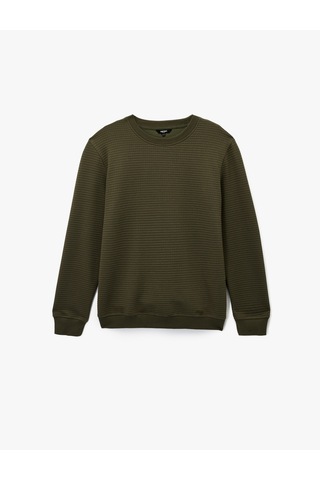 Koton Regular Fit Uzun Kollu Dokulu Bisiklet Yaka Sweatshirt Haki 6wam70190mk