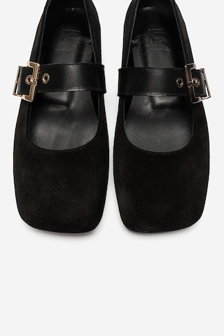 Luvi Shoes Jonas Siyah Süet Hakiki Deri Kemerli Kadın Babet Ayakkabı