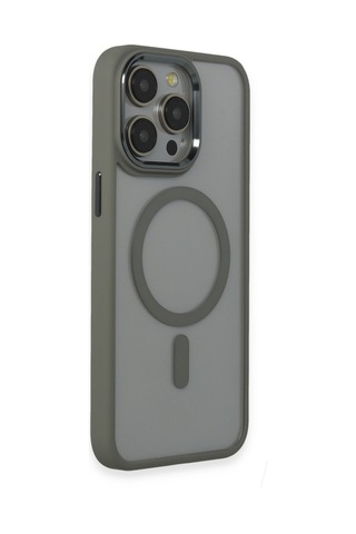 iPhone Uyumlu 15 Pro Max Uyumlu Kamera Korumalı Magsafe Şeffaf Kılıf Gri