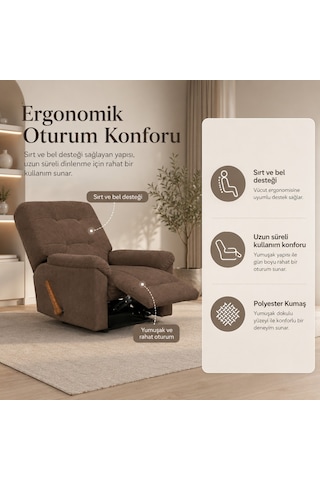 Smarto Relax Ticino Manuel Mekanizmalı Ergonomik Tv Koltuğu Berjer Baba Koltuğu Vizon