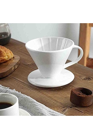 Epinox Seramik Kahve Dripper - Porselen Demleyici - No: 2 - Beyaz Hario V60 Benzeri