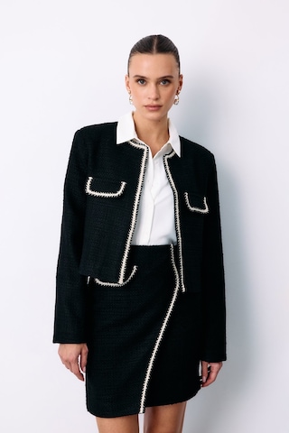 Sateen Bisiklet Yaka Kısa Ceket - Siyah-135435 Siyah