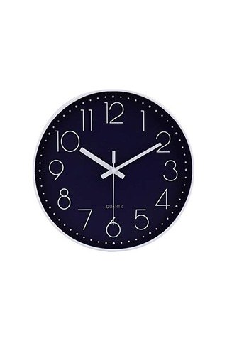 Primepickings 12 Inç Sessiz Geçmeyen Pille Çalışan Kaliteli Kuvars Yuvarlak Duvar Saati Lacivert Renk Modern A