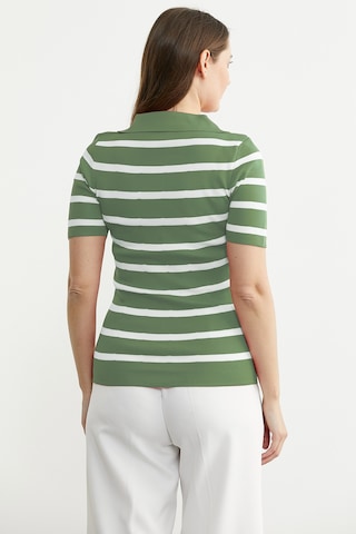 Polo Yaka Çizgili Triko Tişört - Mint