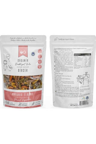 Organik Karışık Sebzeli Bakliyat Unlu Dirsek Makarna 200 Gr +8 Ay