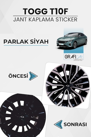 Togg T10f Sedan Jant Kaplama Sticker Set - 19 " Parlak Siyah