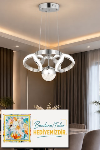 Çizgili Kasa Diana Power Led Avize Krom Modern Dekoratif Halka Tasarımlı Salon Ve Yemek Odası Aydınlatma 4180