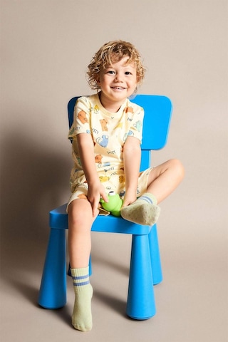 Defacto Hayvan Baskılı Kısa Kollu Üst Şort Alt 2li Pijama Takımı Erkek Bebek H7901a526hsyl522 Sarı-yl522