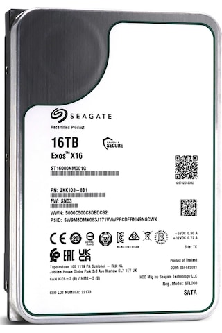 Seagate Exos X16, St16000nm001g, 3.5" , 16tb, 256mb, 7200 Rpm, 7/24 Enterprise, Data Center-güvenlik-nas-server, Hdd