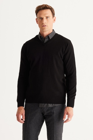 AC&Co / Altınyıldız Classics Erkek Siyah Standart Fit Normal Kesim V Yaka Triko Kazak 4A4923100002SYHXXL Siyah